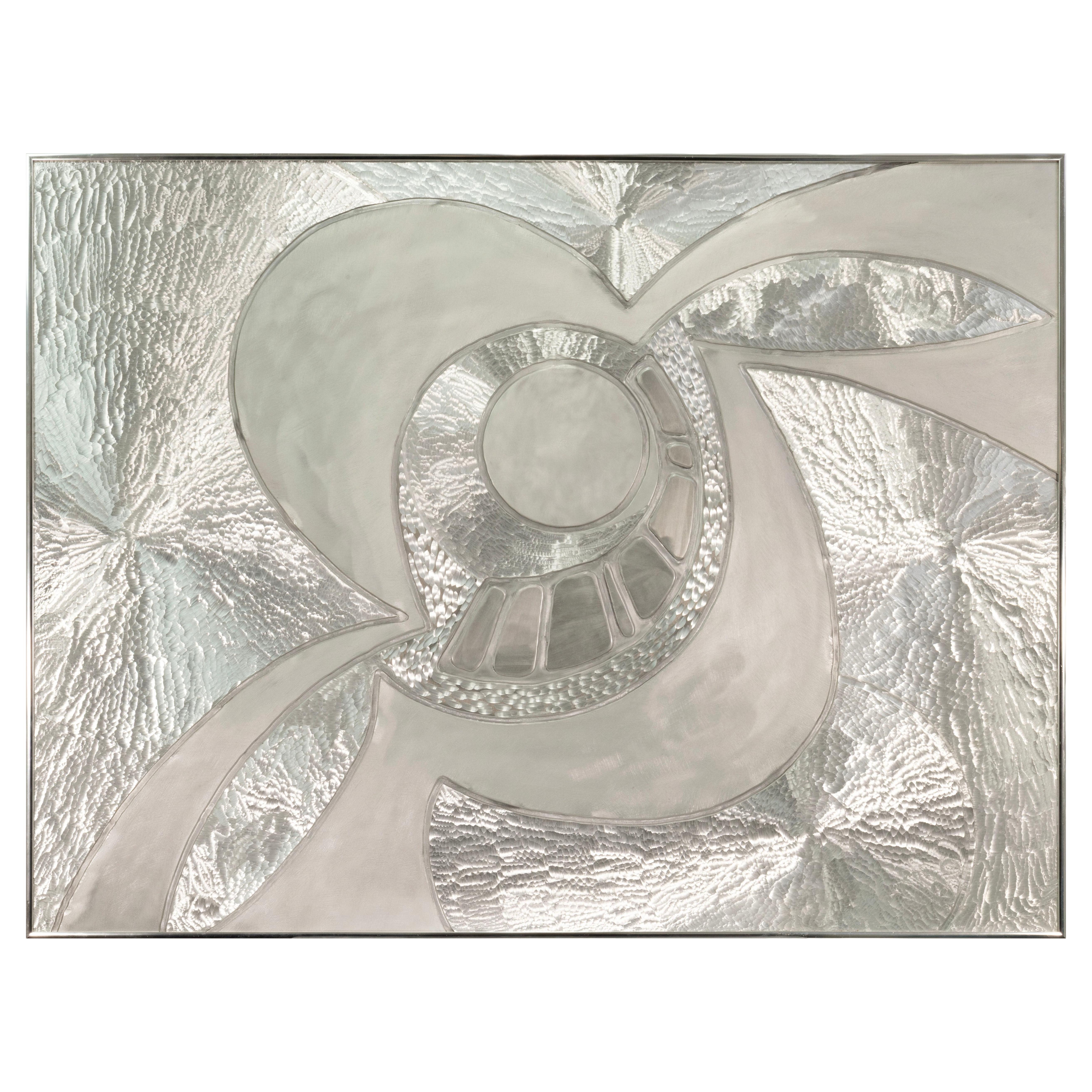 Greg Clark – Silver Swirls, Mid-Century Modern Wall Sculpture Mixed-Metal Art