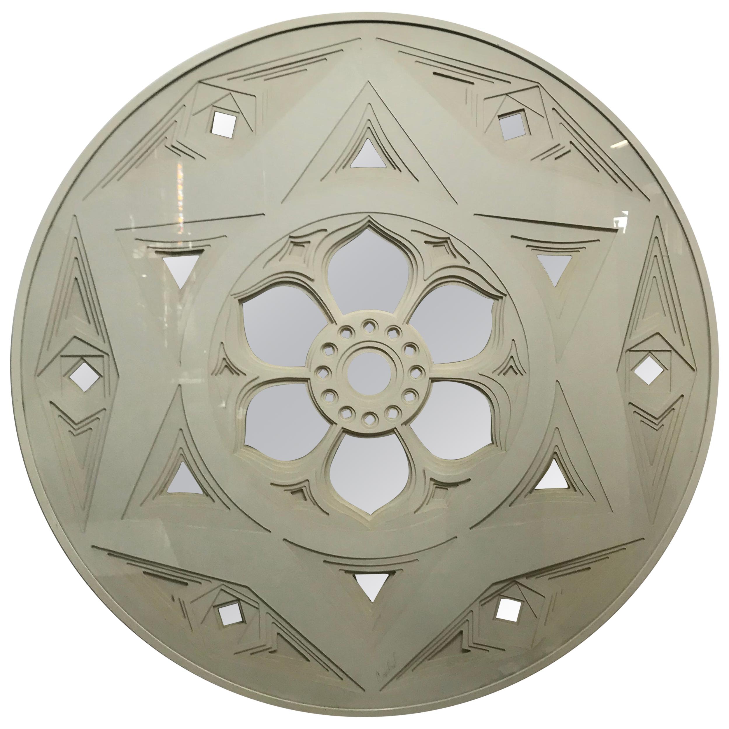 Greg Copeland Three-Dimensional Wall Sculpture Disk Mirror 1970s 3-D Geometric