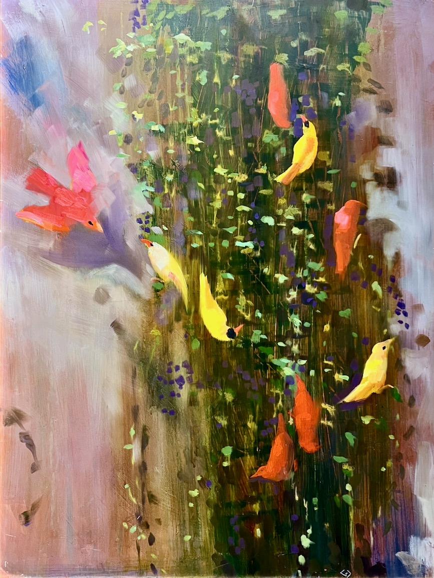 Greg Decker Animal Painting - Birds in Ivy