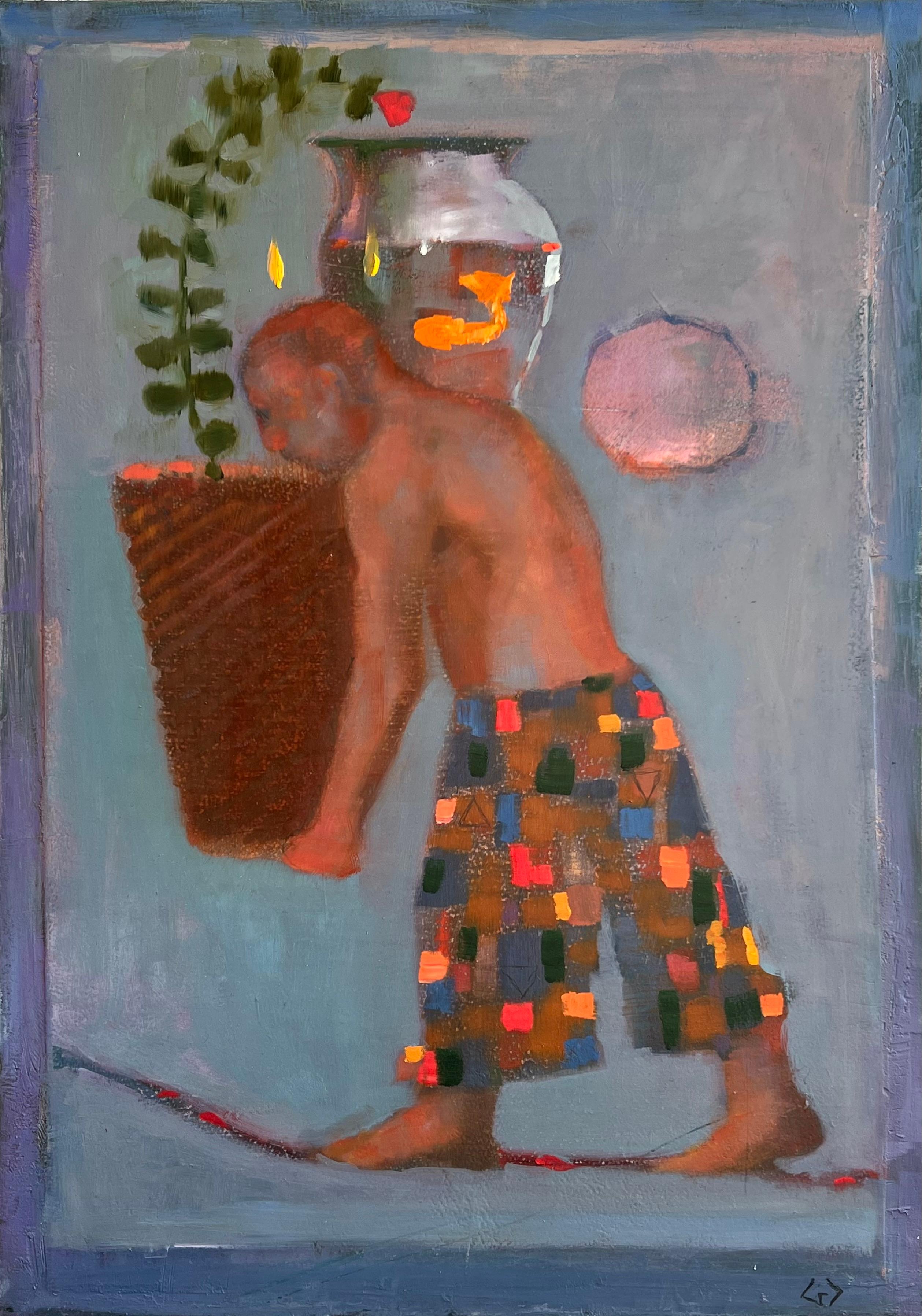 Mann mit Fisch – Painting von Greg Decker