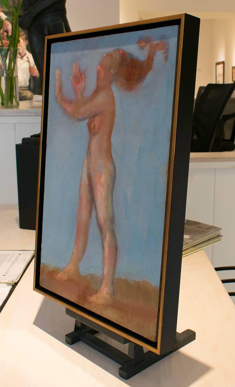 Nude (Symbolist Style Figurative Painting of Nude Woman) - Gray Nude Painting by Greg Decker