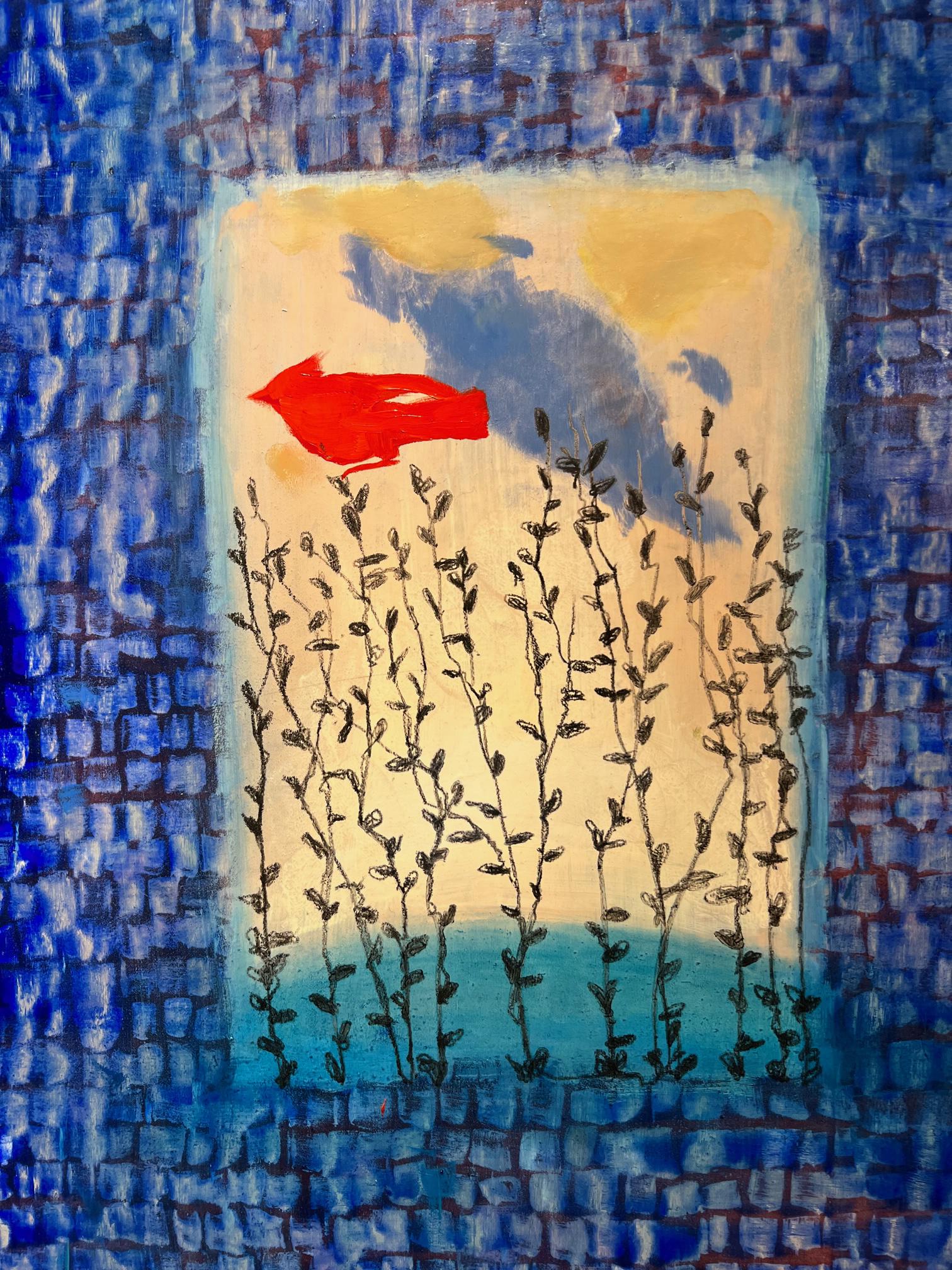 Animal Painting di Greg Decker - Uccello rosso