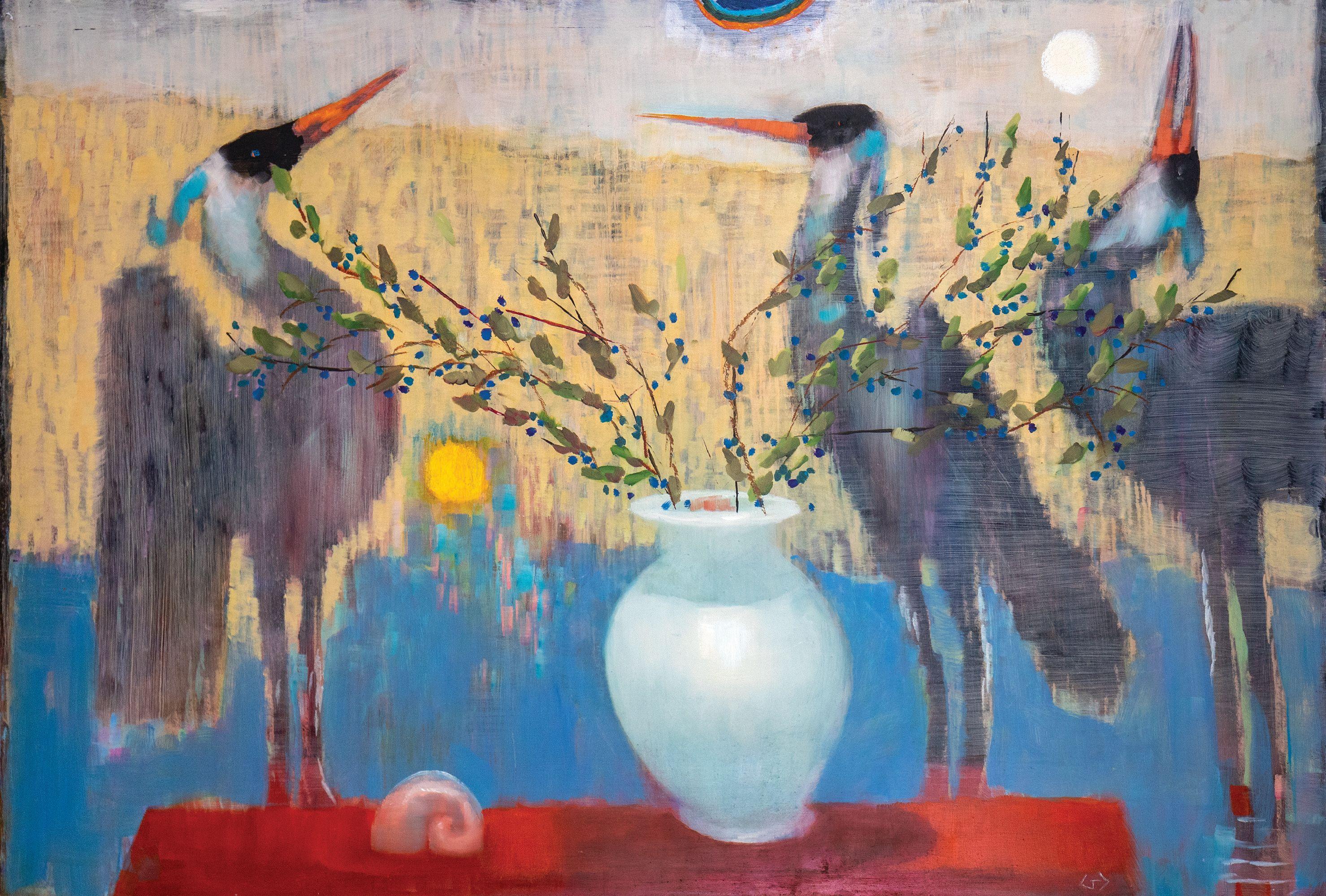 Greg Decker Animal Painting - Three Cranes