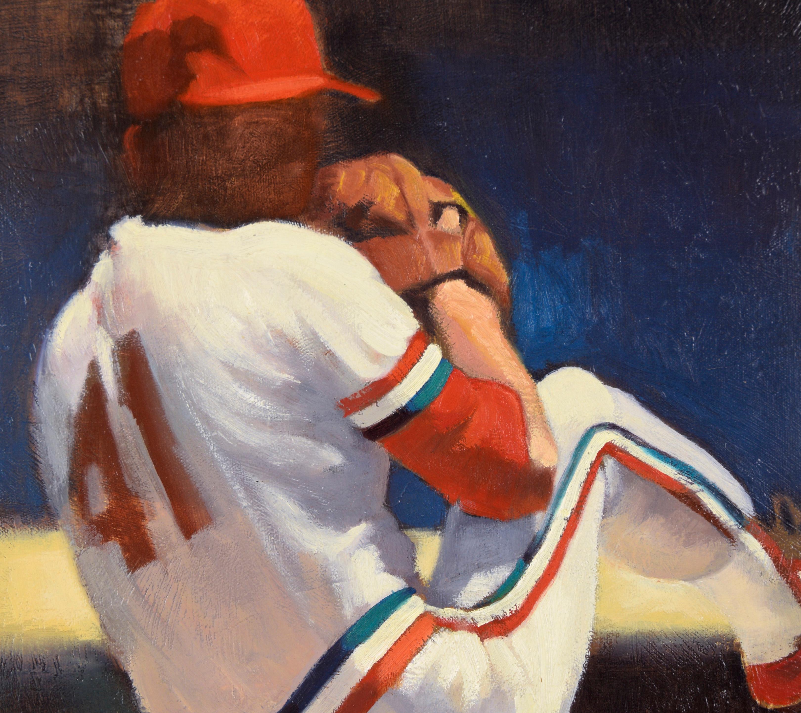 Joe Magrane Pitching for the St Louis Cardinals - Figurative Sports Painting (Braun), Figurative Painting, von Greg Demeduc
