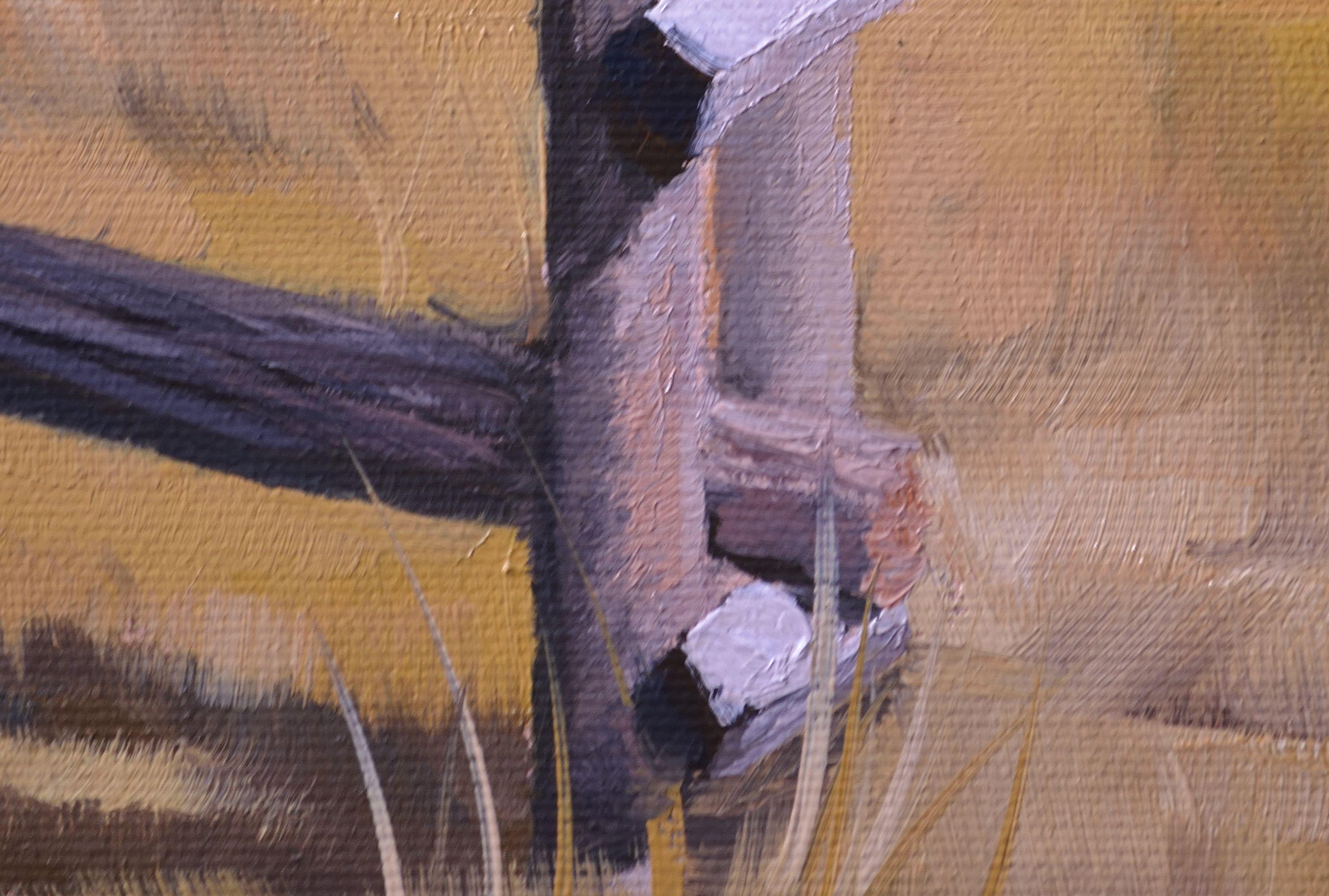 Une clôture rustique, peinture sur toile - Expressionniste Painting par Greg Dorosh