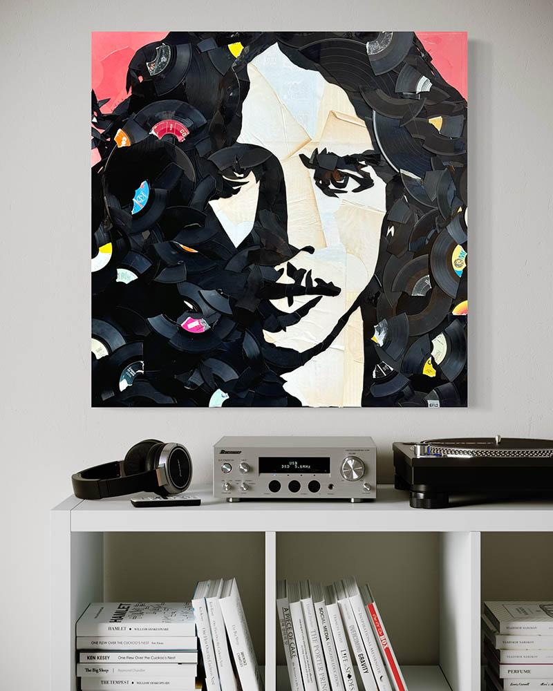 Original artwork by Greg Frederick

Created out of unplayable vinyl records and their packaging on canvas

Size 30 x 30 inches


