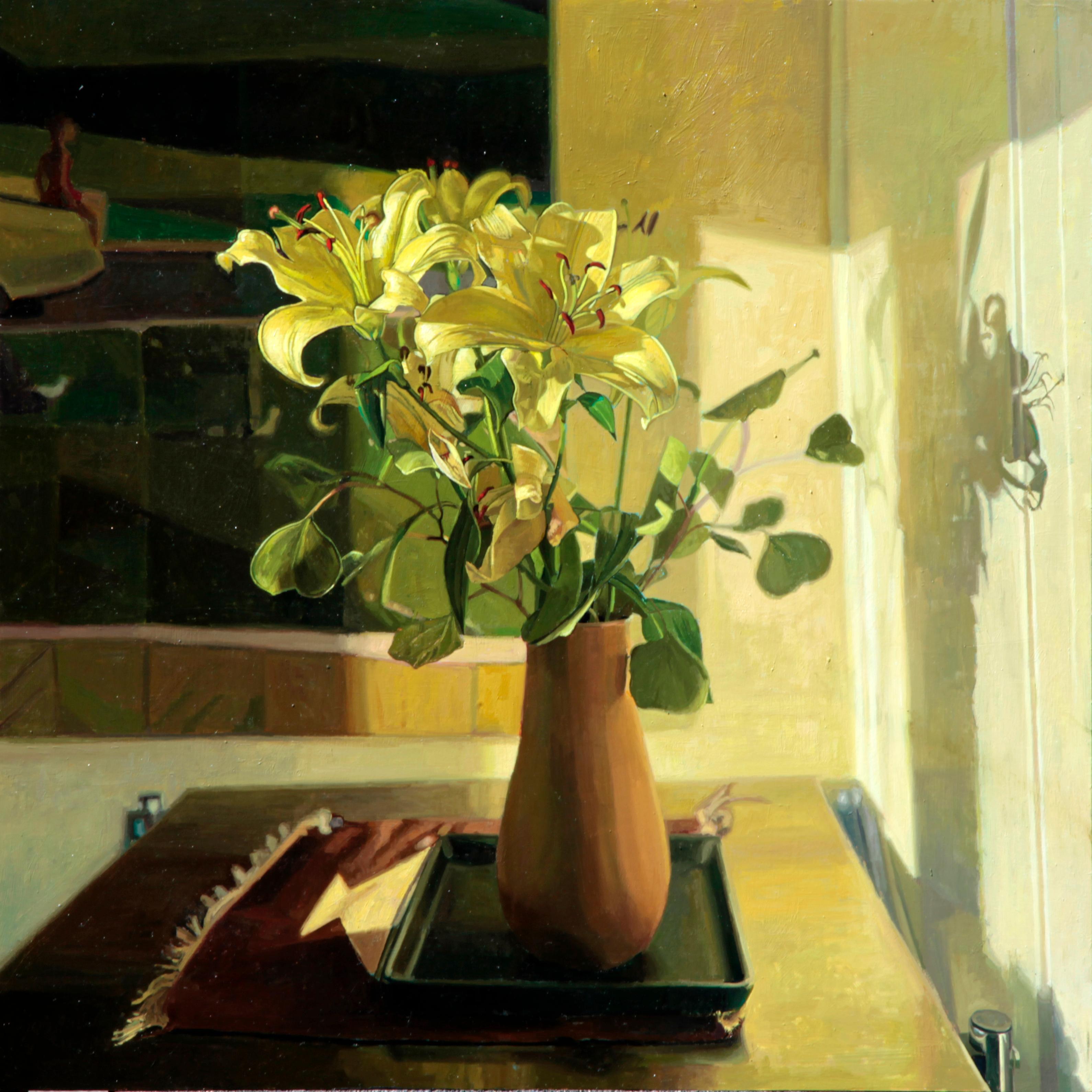 "Natura morta con dipinto di Hiroshi Sato" (2025) di Greg Gandy, olio originale