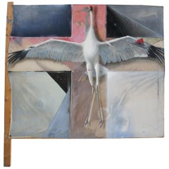 Greg Glazier Mixed-Media Oil on Canvas Painting Crucified Sandhill Crane Stork