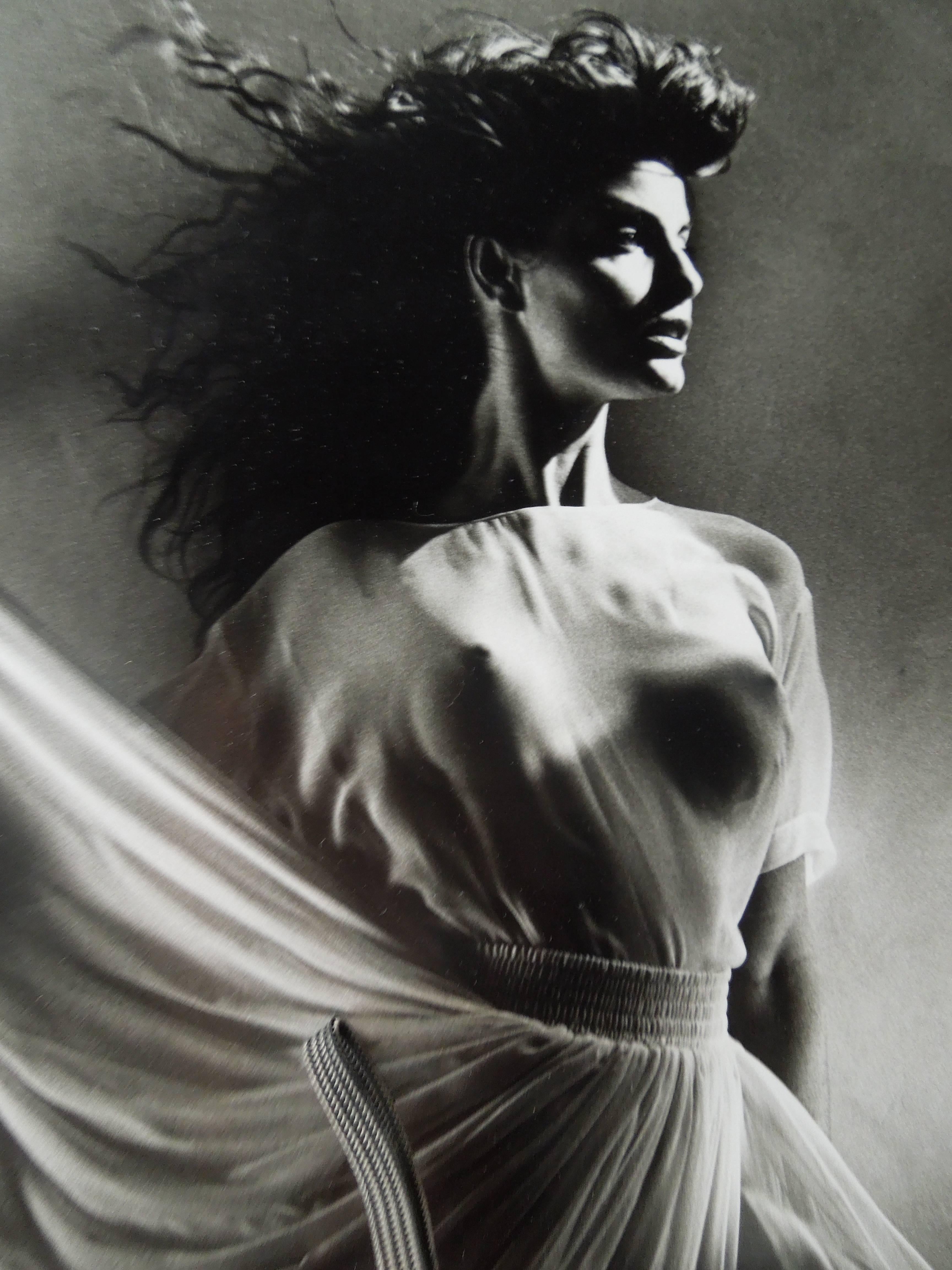 Taken in 1988 in Los Angeles, CA at the Greg Gorman Studio is this silver gelatin photograph (printed the old fashioned way by hand) Photo white matte. Artist proof #2. Signed by Greg Gorman on verso. Original black lacquer frame from 1988. large