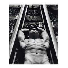 "Joshua on Railroad" gelatin silver print, 1992, framed photograph