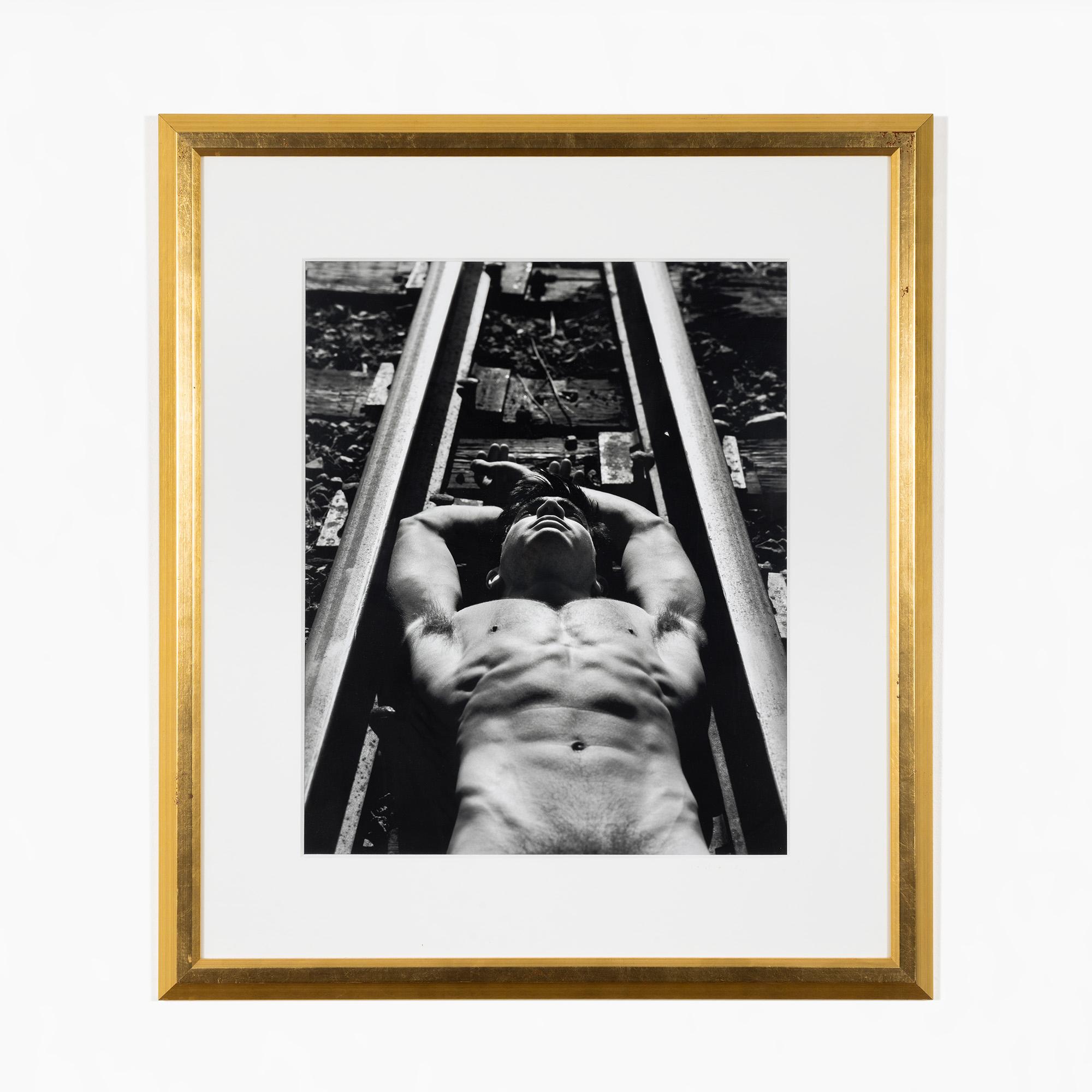 "Joshua on Railroad" gelatin silver print, 1992, framed photograph