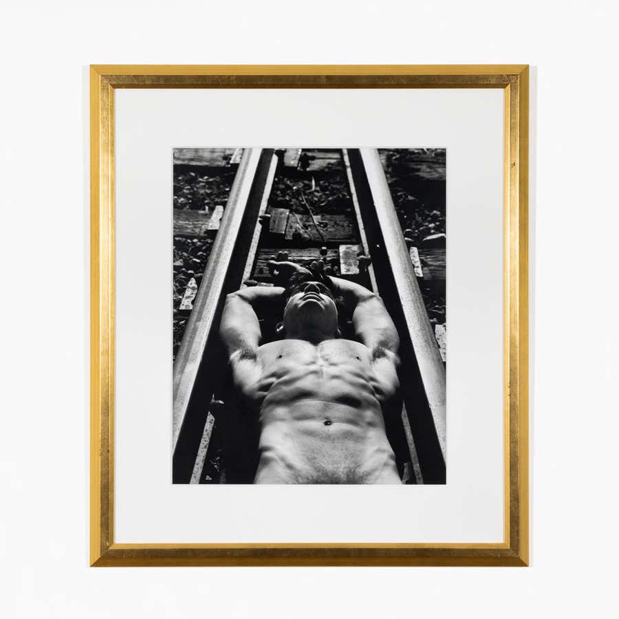 "Joshua on Railroad" gelatin silver print, 1992, framed photograph