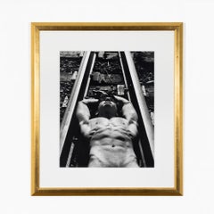 "Joshua on Railroad" gelatin silver print, 1992, framed photograph