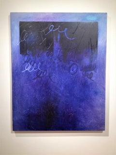 9-c27-2, large scale abstract cobalt blue painting with cursive writing