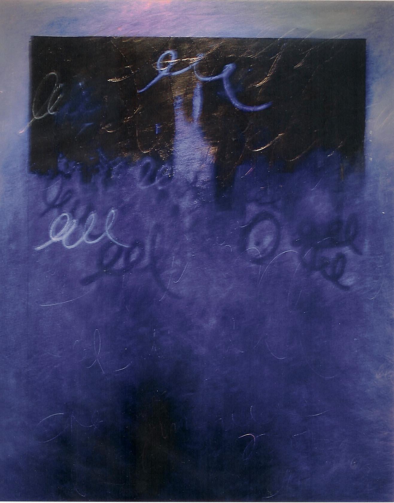 Greg Gummersall Abstract Painting - 9-c27-2, large scale abstract cobalt blue painting with cursive writing 