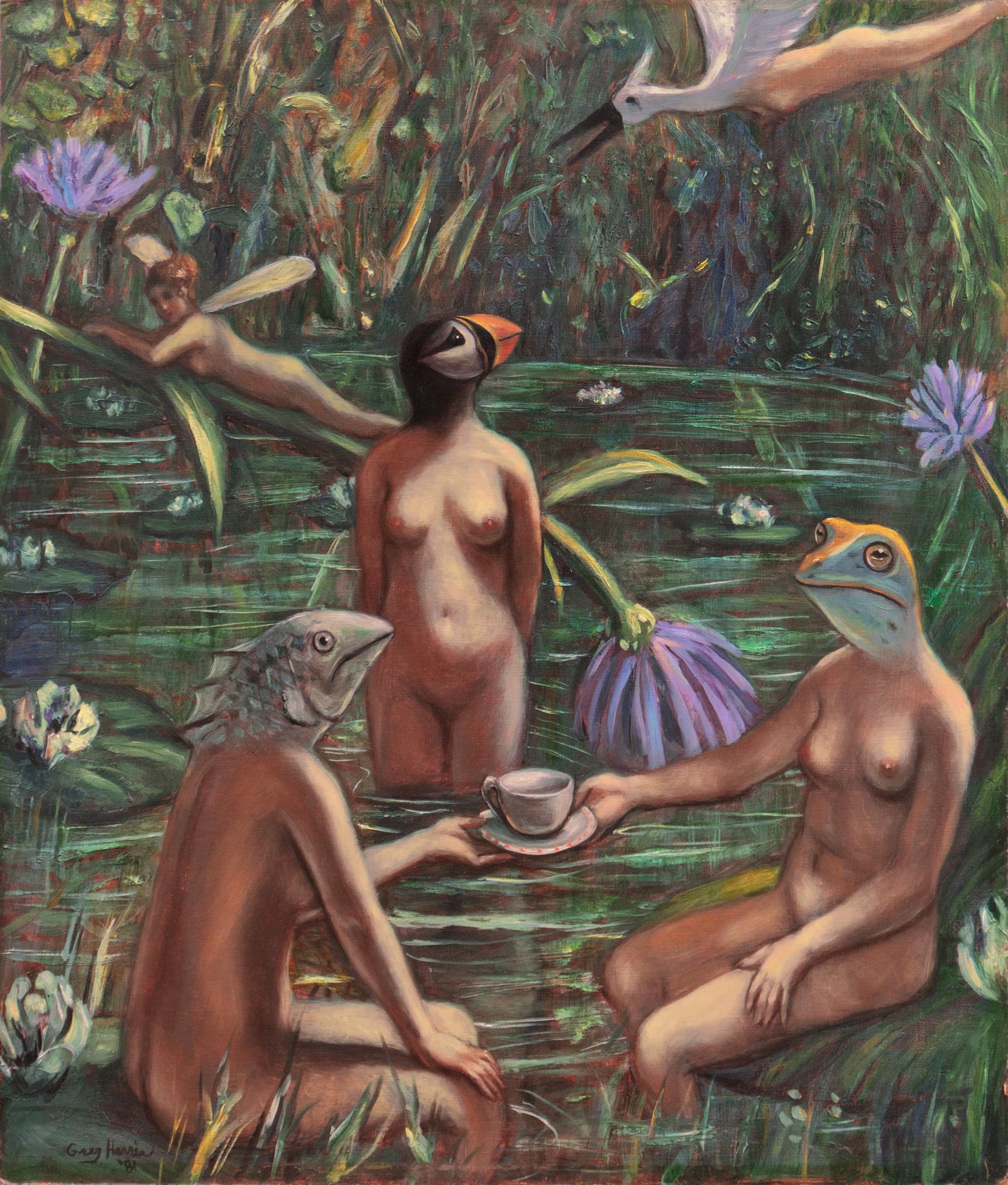 'Fiesta del té', Liga de Estudiantes de Arte de Nueva York, Instituto Fechin, Santa Fe, Óleo grande en venta 5
