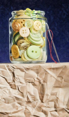 "Buttons on Paper" Realistic Buttons Still Life Painting