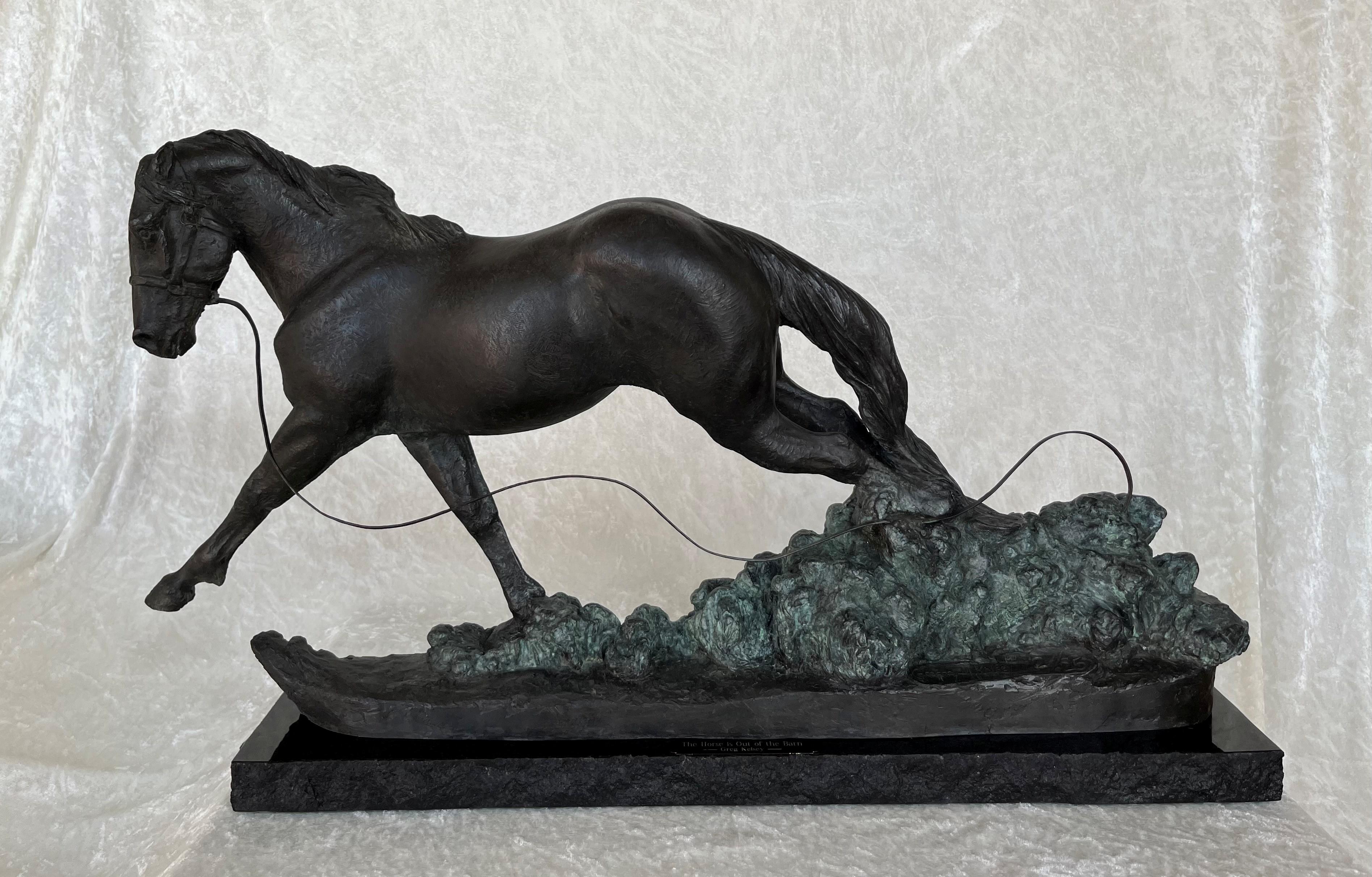Greg Kelsey Figurative Sculpture - Horse is Out of the Barn
