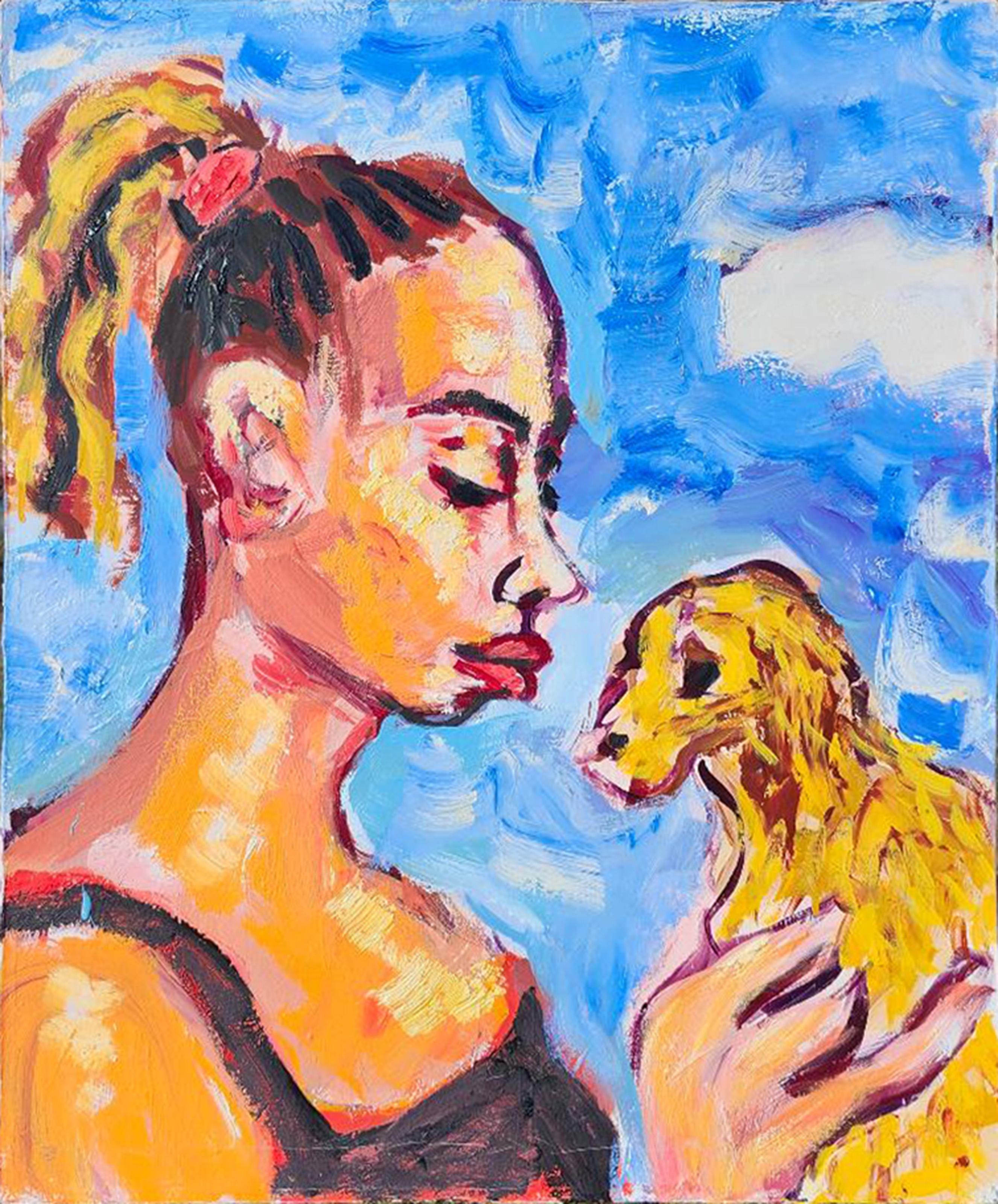 Greg Kessler, Amerikaner (1966 - ) - Mädchen und Hund, Jahr:  2008, Medium:  Öl auf Leinwand, Größe:  24 x 20 Zoll (60,96 x 50,8 cm)