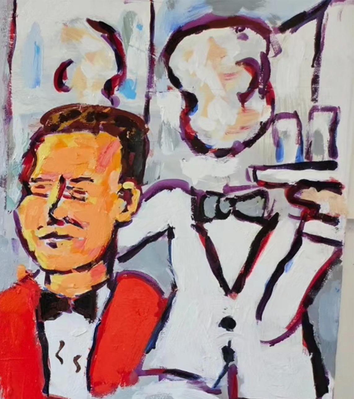 Le Bar Tabac, Zeitgenössisches Ölgemälde auf Leinwand von Greg Kessler im Angebot 1