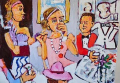 Le Bar Tabac, Pintura al óleo contemporánea sobre lienzo de Greg Kessler