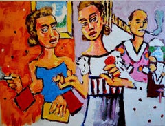Sala de lectura, Pintura al óleo contemporánea sobre lienzo de Greg Kessler