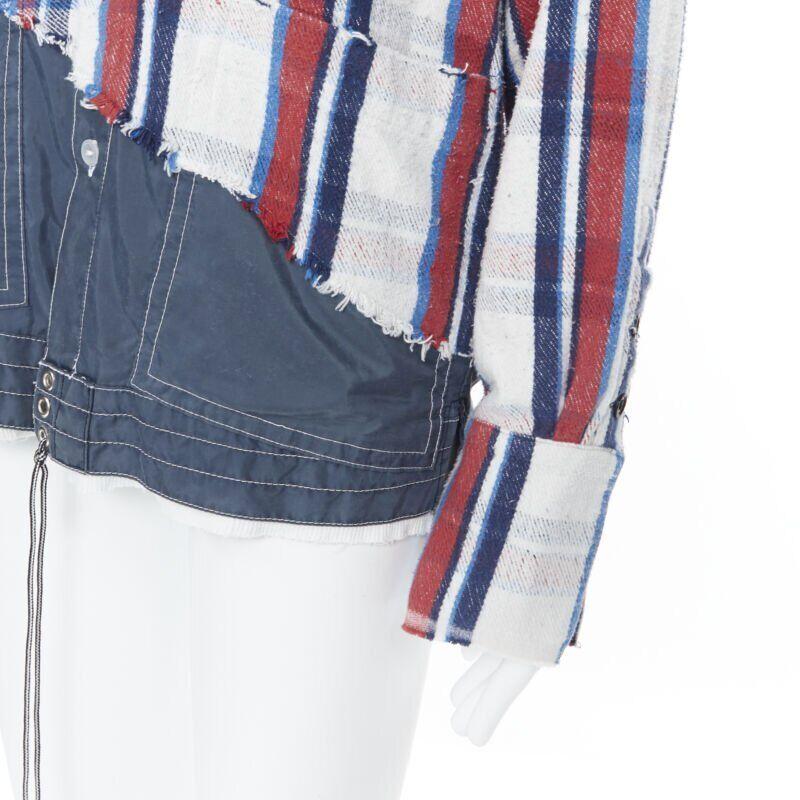 GREG LAUREN 50/50 White Plaid Navy Birdwell Studio Shirt deconstructed top S 5