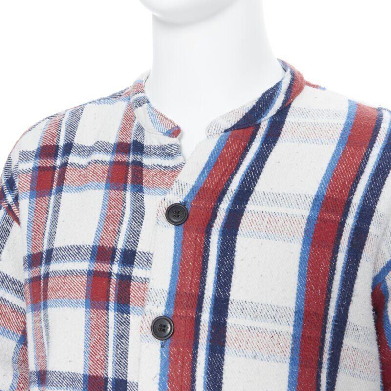 GREG LAUREN 50/50 White Plaid Navy Birdwell Studio Shirt deconstructed top S 3
