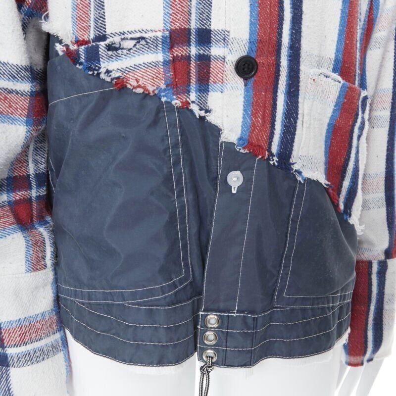 GREG LAUREN 50/50 White Plaid Navy Birdwell Studio Shirt deconstructed top S 4