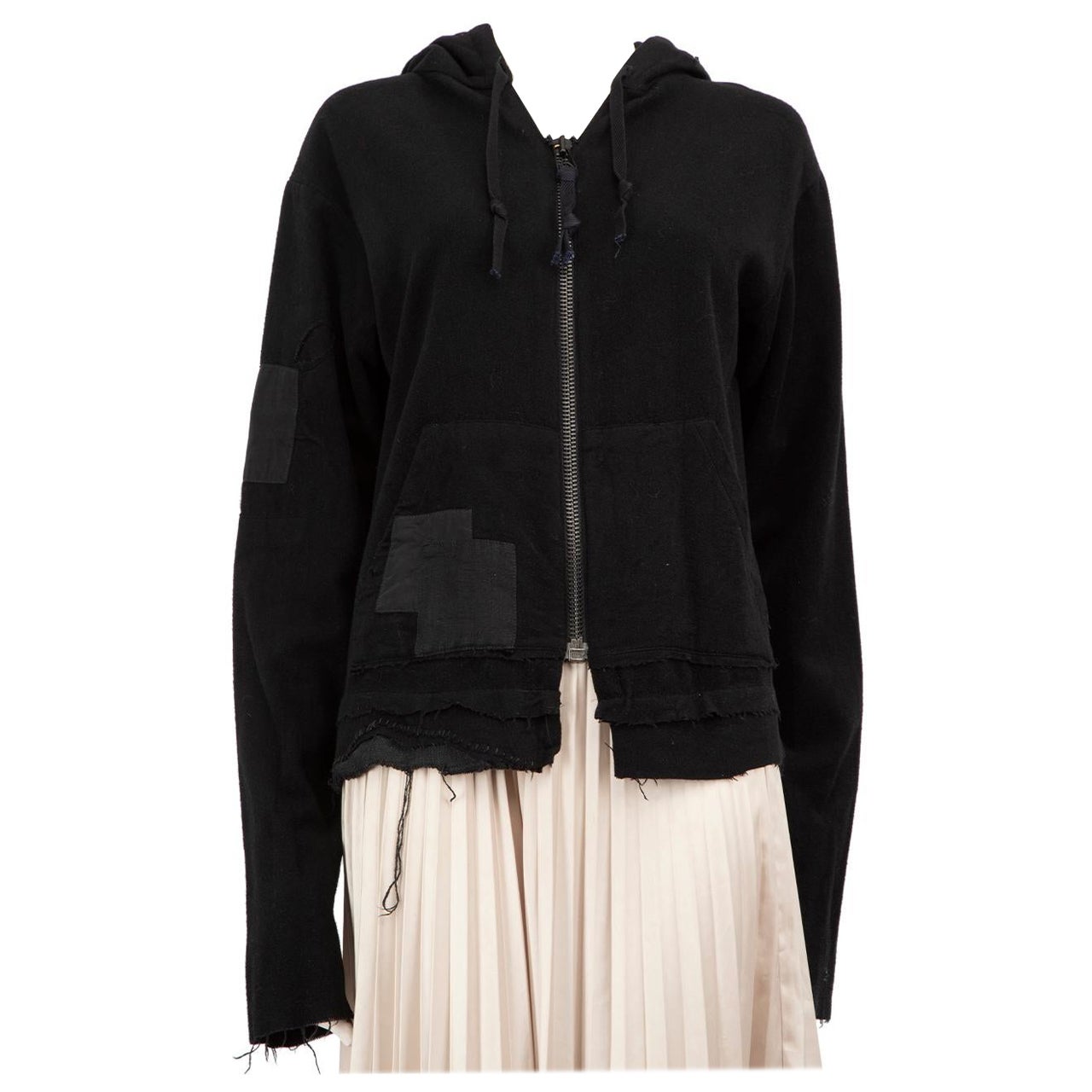 Greg Lauren Black Patch Design Zip Up Hoodie Size XXL in vendita