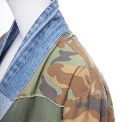 GREG LAUREN Camo Mixed GL1 green blue denim patchwork jacket Sz1