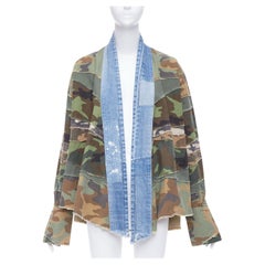 GREG LAUREN Camo Mixed GL1 green blue denim patchwork jacket Sz1