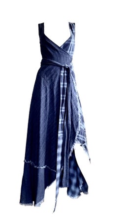 GREG LAUREN Rare Artisanal Deconstructed Tartan Plaid Patchwork Wrap Maxi Dress