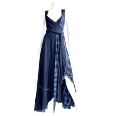 GREG LAUREN Rare Artisanal Deconstructed Tartan Plaid Patchwork Wrap Maxi Dress
