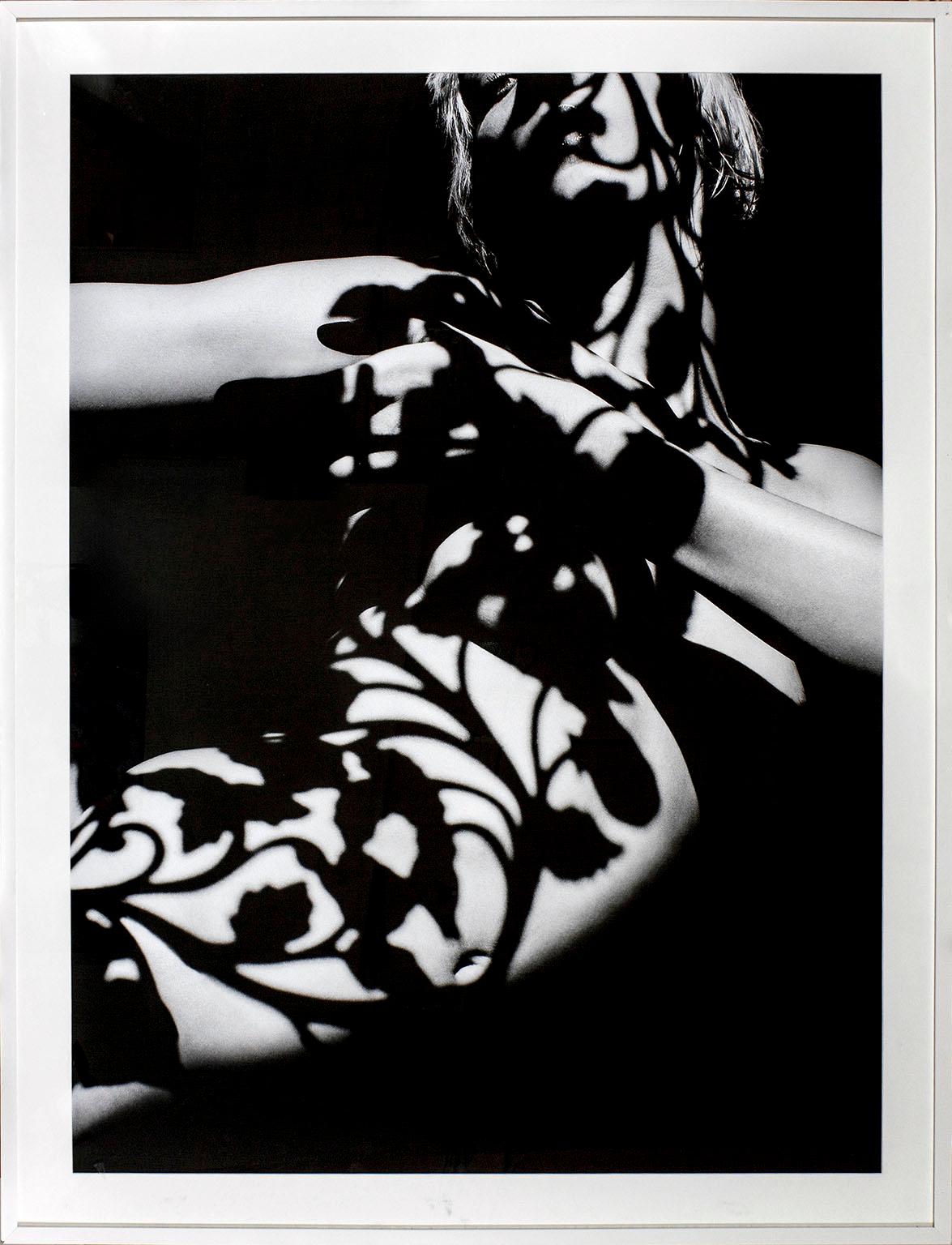 "Ivy" acrylic with fiber based paper by fashion photographer Greg Lotus. Female nude covered with shadows of ivy plant. Black and white. From an edition of 25. Image size approximately: 57 x 40 1/2 inches. 