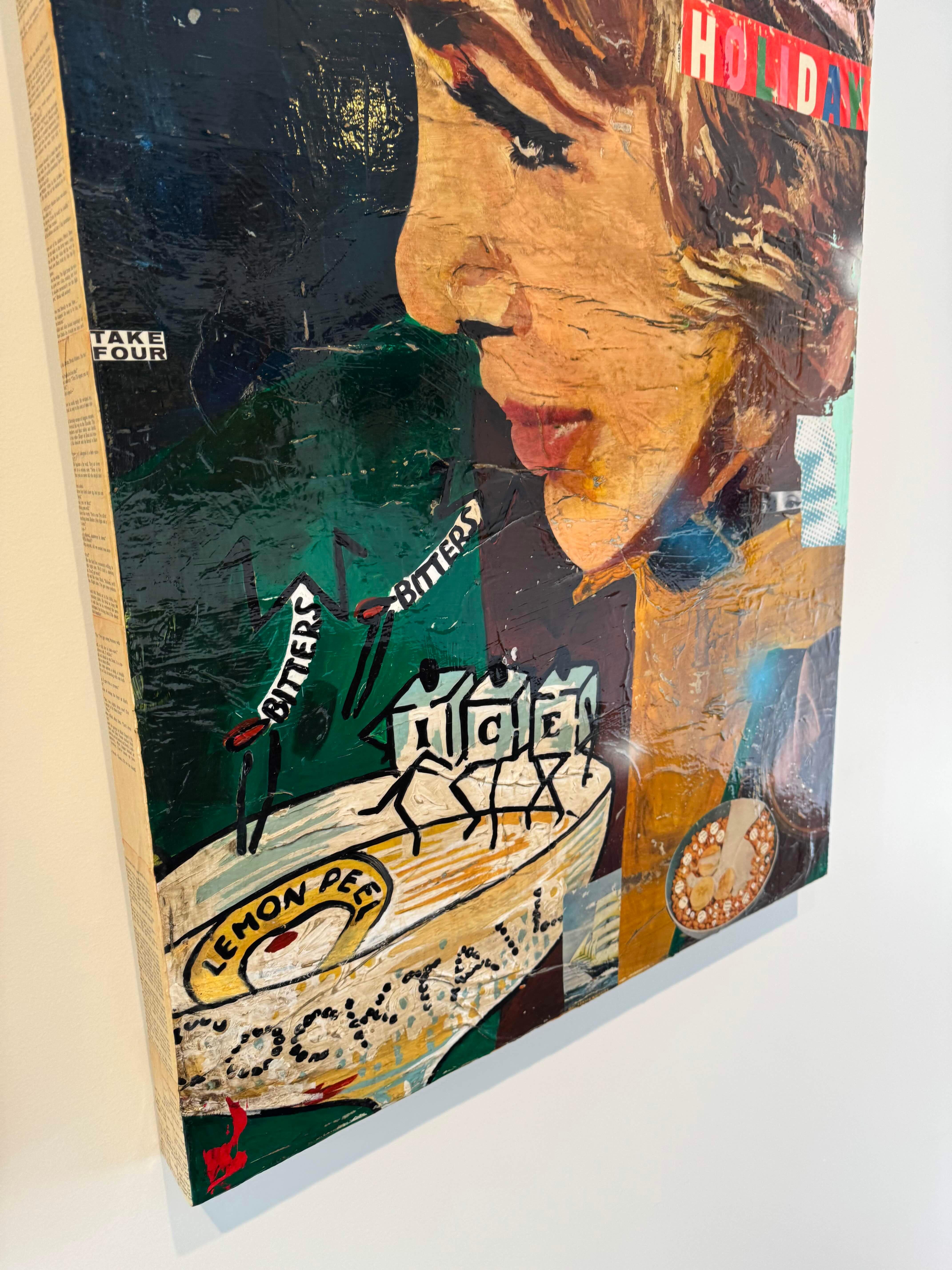 2 Tafeln Mixed Media, Pop-Art-Collage einer Figur mit Getränken_True_Greg Miller im Angebot 3