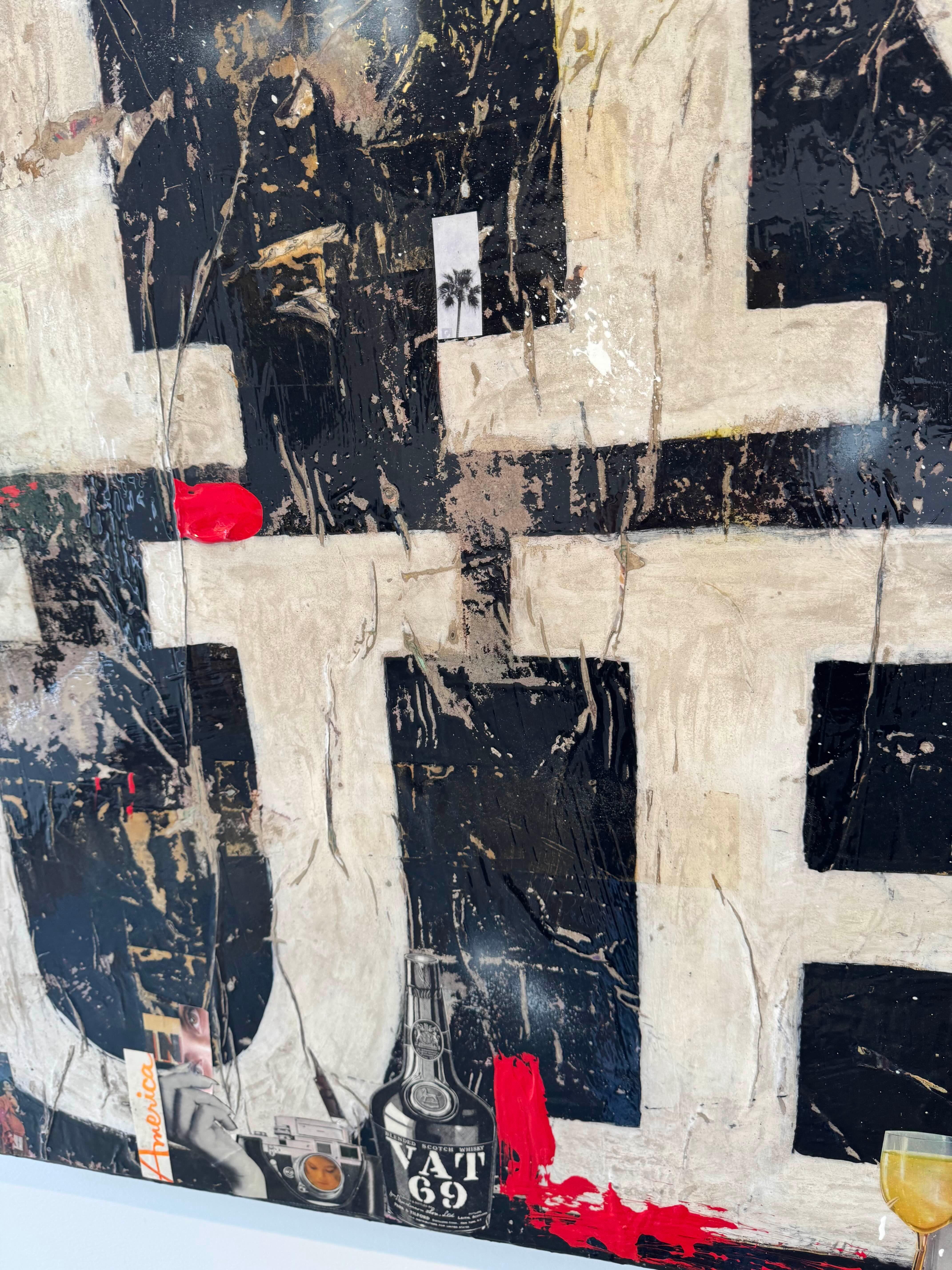 2 Tafeln Mixed Media, Pop-Art-Collage einer Figur mit Getränken_True_Greg Miller im Angebot 4