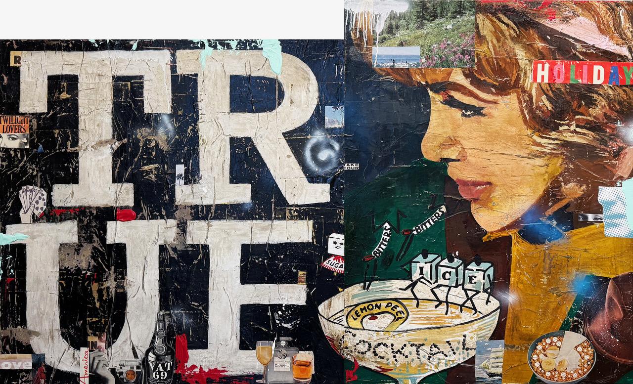 GREG MILLER
"Trueing (2 Panels)" 
Acryl, Collage
40 x 66 in. Insgesamt

Verso vom Künstler signiert

Ausgehend von den vielfältigen kulturellen und geografischen Gegebenheiten seiner kalifornischen Wurzeln erforscht Greg Miller seine Beziehung zu