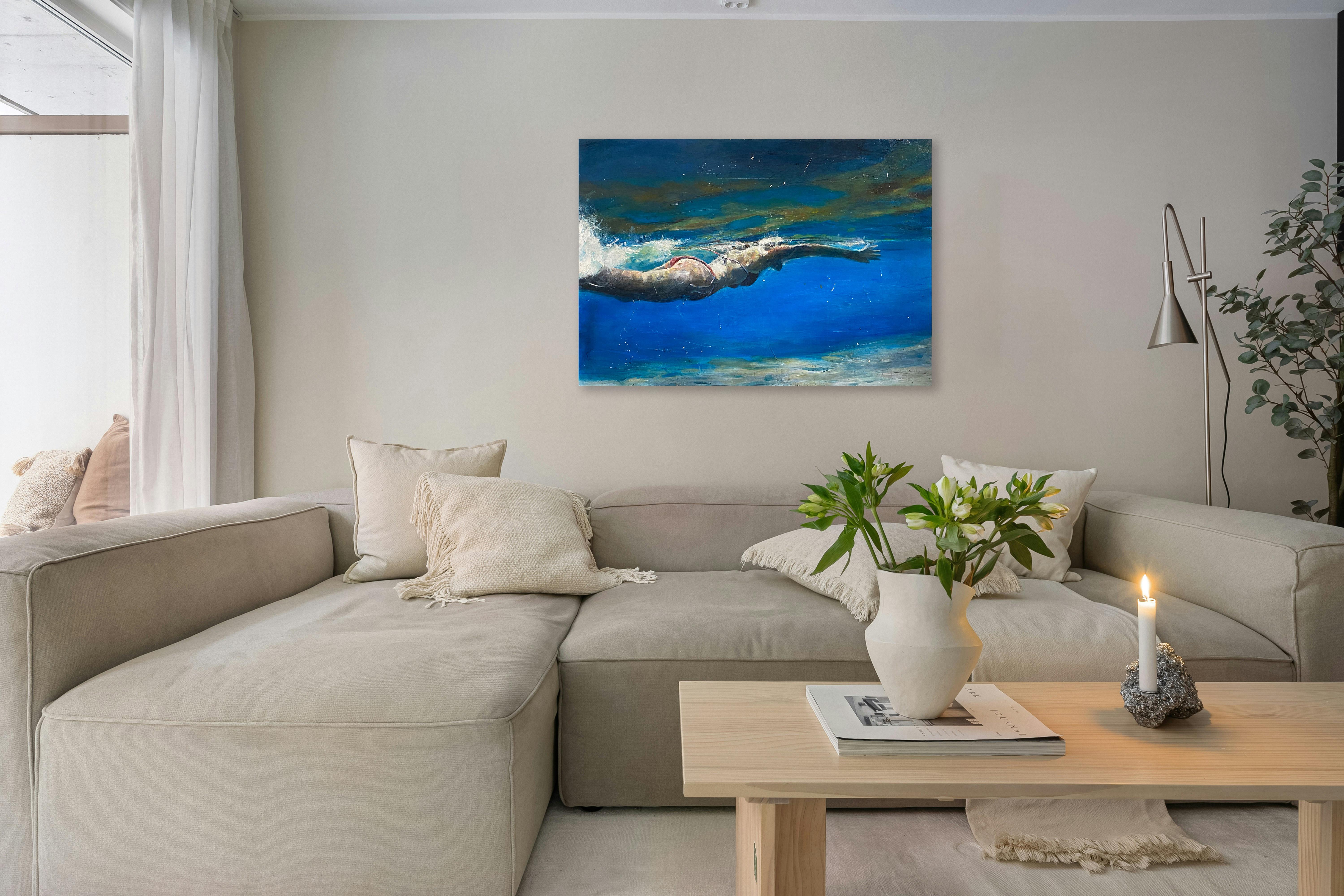 Bayside_Greg Miller_Acryl/Collage_Figurativ/Schwimmer/Wasserlandschaft im Angebot 7