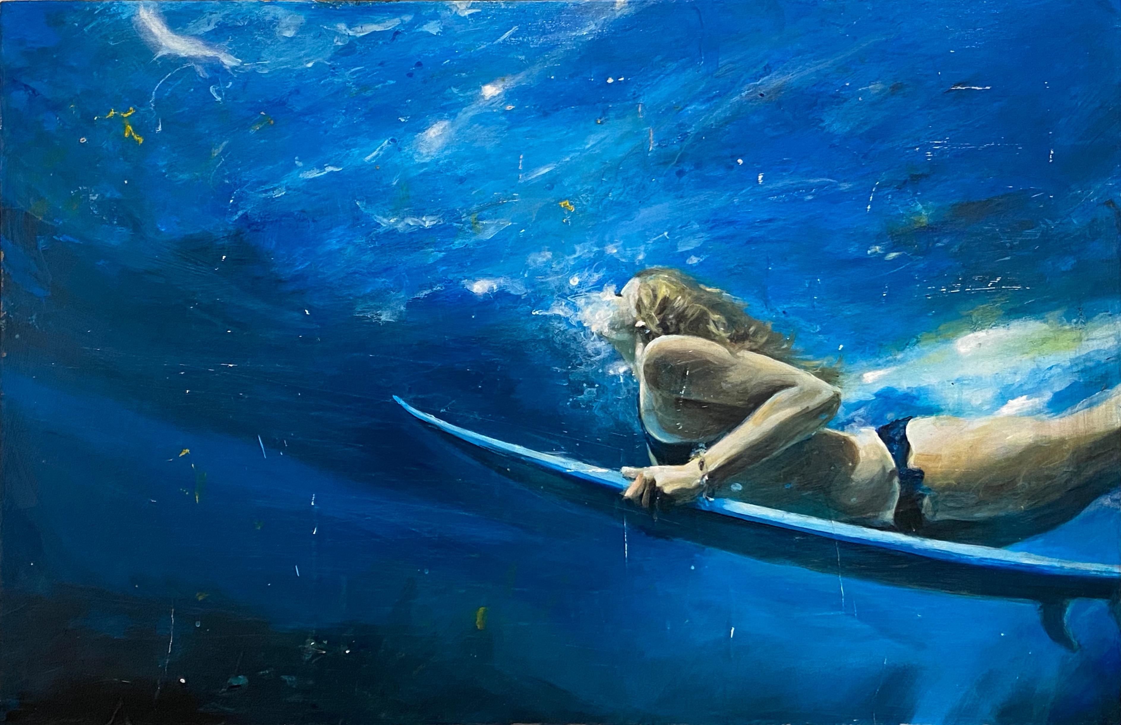 Brooks (Surfer) 2022_Greg Miller_Acryl/Collage_Figurative/Schwimmer-/Wasserlandschaft