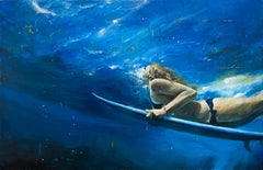 Brooks (Surfer) 2022_Greg Miller_Acrylique/Collage_Figurative/Swimmer/Waterscape