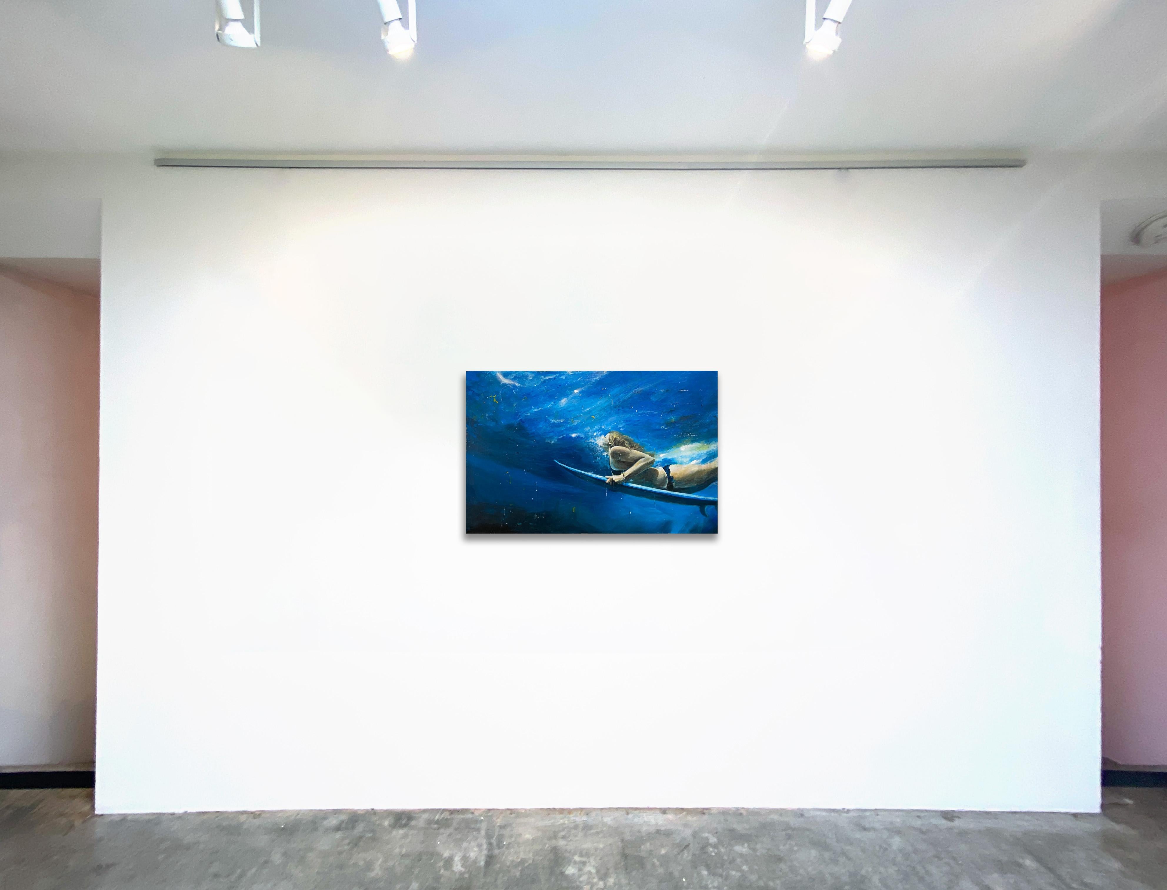 Brooks (Surfer)_Greg Miller_Acryl/Collage_Figurative/Swimmer/Wasserlandschaft im Angebot 2