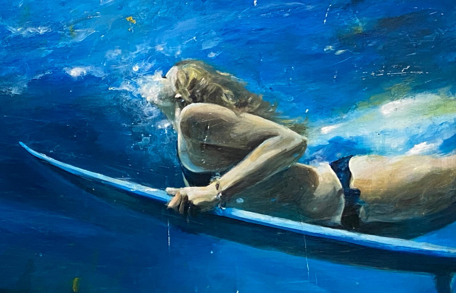 Brooks (Surfer)_Greg Miller_Acryl/Collage_Figurative/Swimmer/Wasserlandschaft im Angebot 6