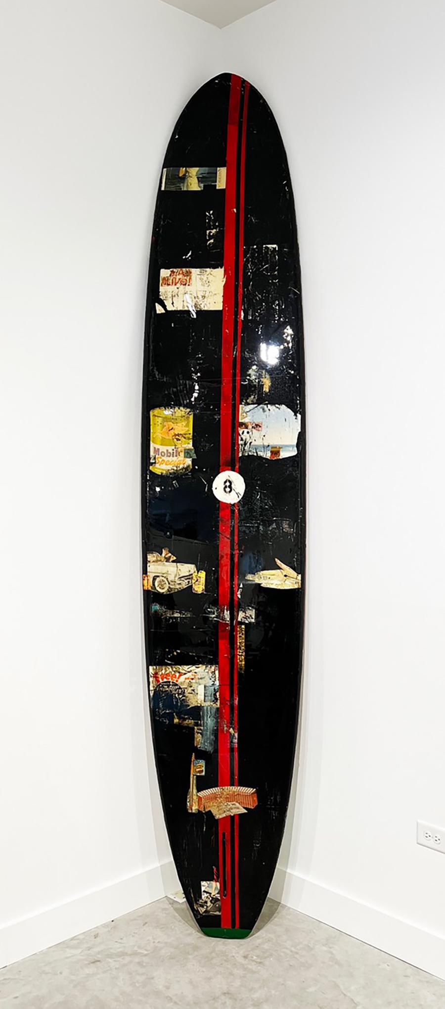 Surfboard_Figurative/Text_Acrylic, Collage, Resin_Greg Miller, Defender, 2023 For Sale 1