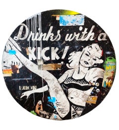 Drinks with a Kick- Circular neo- pop collage by Greg Miller