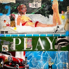 Female Figure/Portrait_Pool_Text_Acrylic/Collage_Play_Greg Miller, 2024