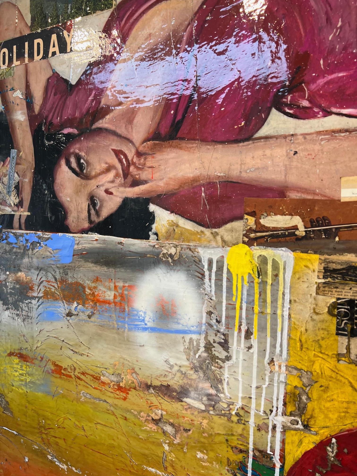 Figura femenina/Retrato_Coche antiguo_Texto_Acrílico/Collage_OK_Greg Miller en venta 3