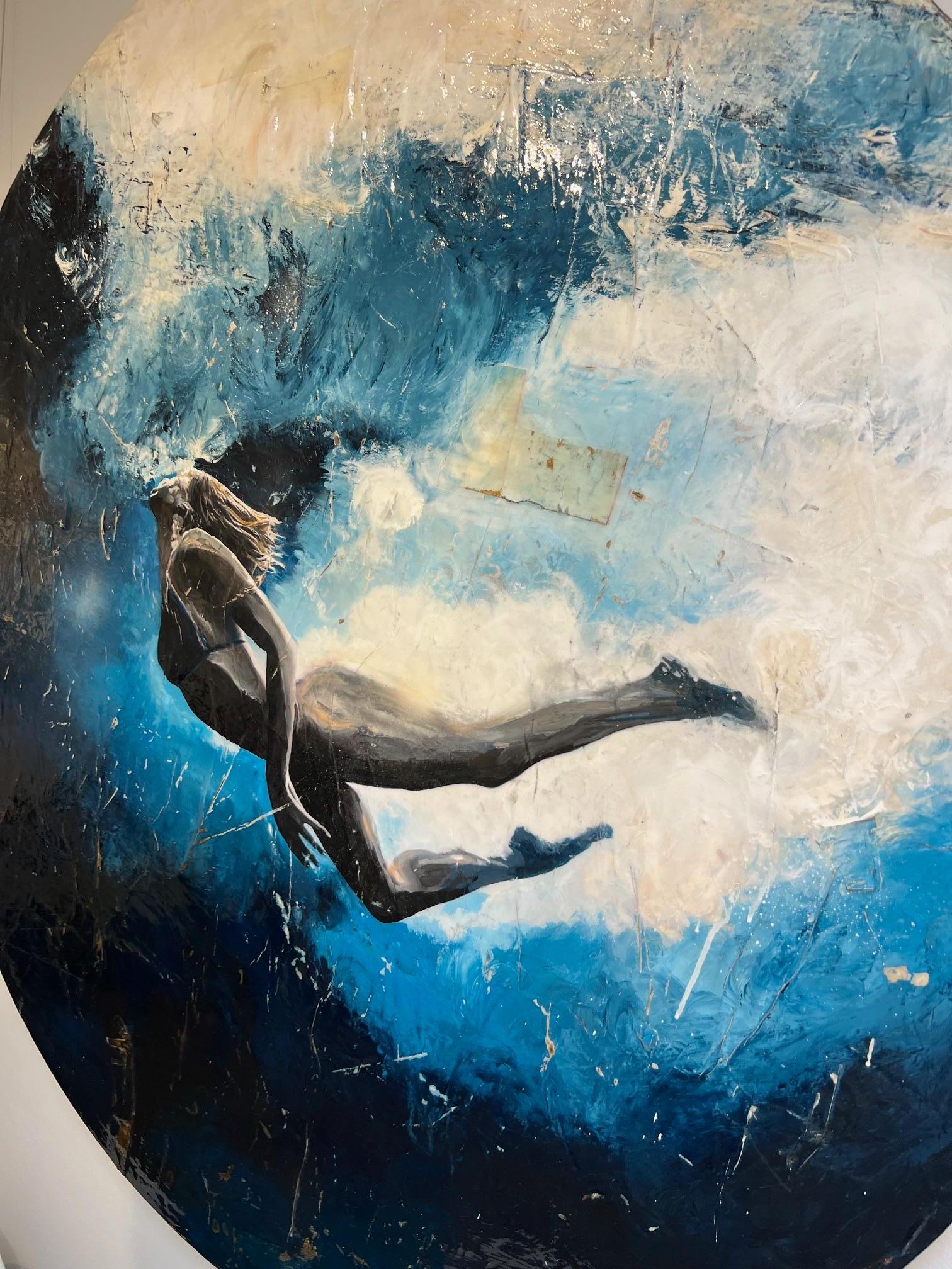 Figurativo/Retrato_Nadador_Acrílico/Collage/Redonda_Cliff_Mar_Greg Miller en venta 2