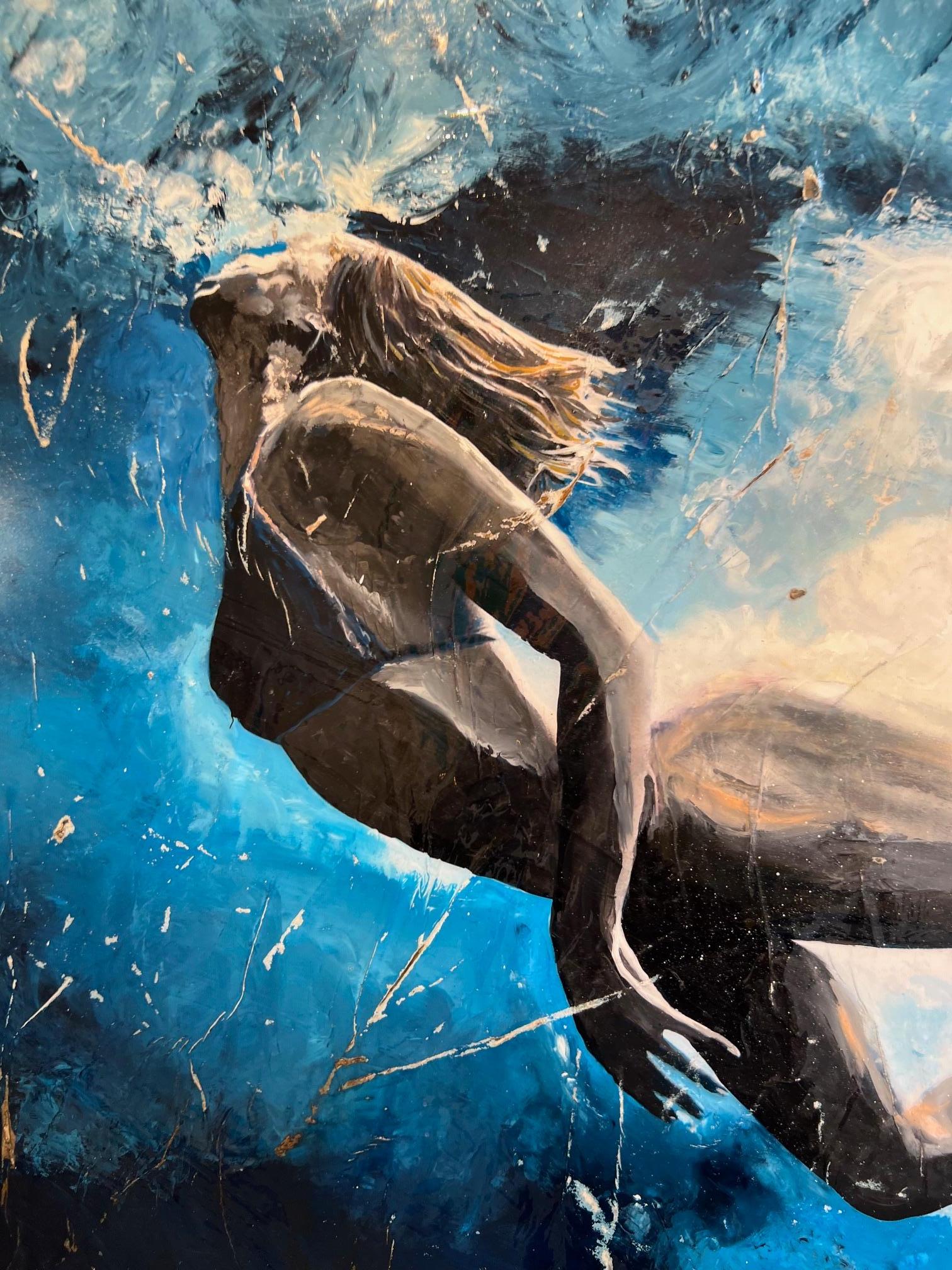 Figurativo/Retrato_Nadador_Acrílico/Collage/Redonda_Cliff_Mar_Greg Miller en venta 3