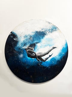 Figurative/Portrait_Swimmer_Acrylic/Collage/Round_Sea Cliff_Greg Miller, 2024